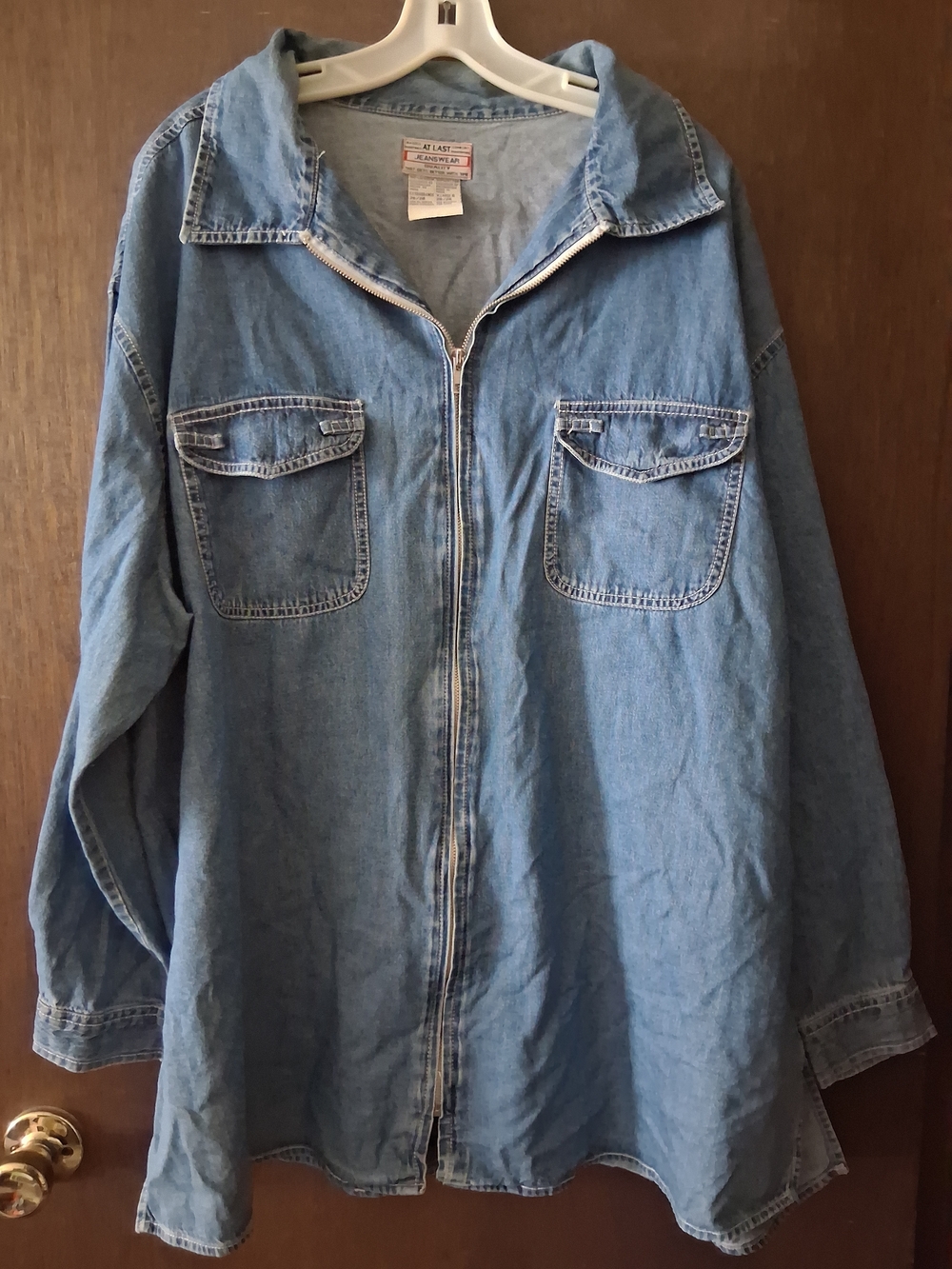 At Last Light Blue Denim Long Sleeve Zip-Front Shirt
